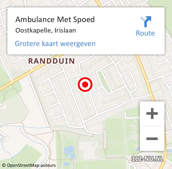 Locatie op kaart van de 112 melding: Ambulance Met Spoed Naar Oostkapelle, Irislaan op 2 augustus 2015 14:42