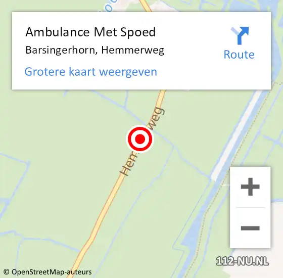 Locatie op kaart van de 112 melding: Ambulance Met Spoed Naar Barsingerhorn, Hemmerweg op 2 augustus 2015 15:25