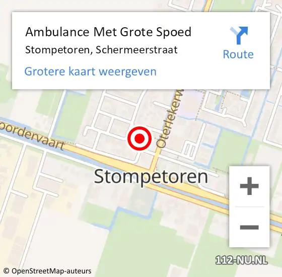 Locatie op kaart van de 112 melding: Ambulance Met Grote Spoed Naar Stompetoren, Schermeerstraat op 2 augustus 2015 16:03