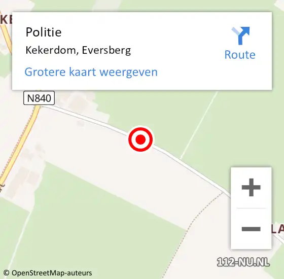 Locatie op kaart van de 112 melding: Politie Kekerdom, Eversberg op 2 augustus 2015 16:34