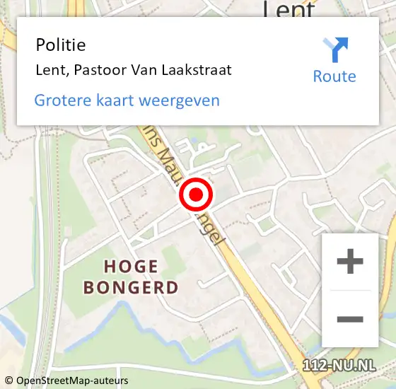 Locatie op kaart van de 112 melding: Politie Lent, Pastoor Van Laakstraat op 2 augustus 2015 17:51