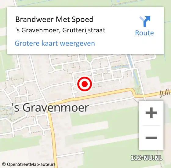 Locatie op kaart van de 112 melding: Brandweer Met Spoed Naar 's Gravenmoer, Grutterijstraat op 2 augustus 2015 19:43