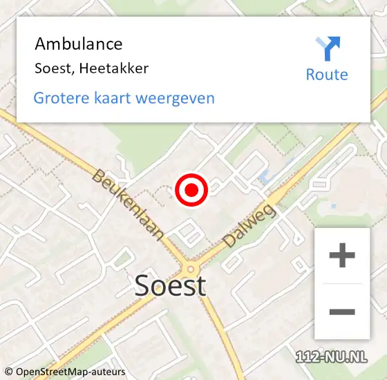 Locatie op kaart van de 112 melding: Ambulance Soest, Heetakker op 2 augustus 2015 19:47