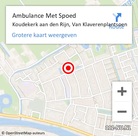 Locatie op kaart van de 112 melding: Ambulance Met Spoed Naar Koudekerk aan den Rijn, Van Klaverenplantsoen op 16 november 2013 01:49