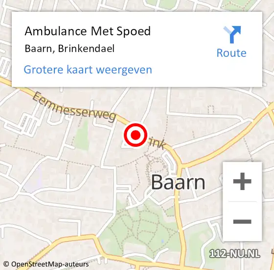 Locatie op kaart van de 112 melding: Ambulance Met Spoed Naar Baarn, Brinkendael op 2 augustus 2015 21:32