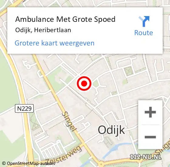 Locatie op kaart van de 112 melding: Ambulance Met Grote Spoed Naar Odijk, Heribertlaan op 3 augustus 2015 01:10