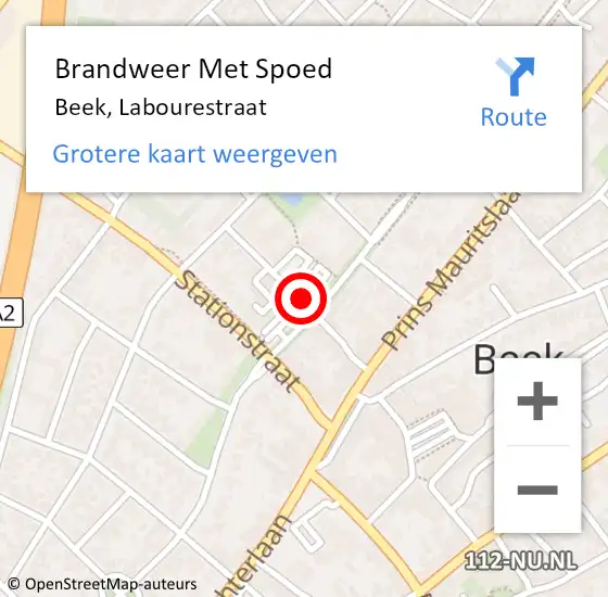 Locatie op kaart van de 112 melding: Brandweer Met Spoed Naar Beek, Labourestraat op 3 augustus 2015 02:42