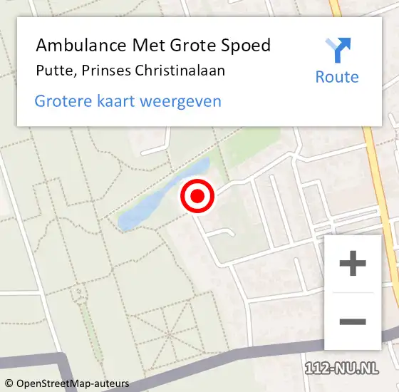 Locatie op kaart van de 112 melding: Ambulance Met Grote Spoed Naar Putte, Prinses Christinalaan op 3 augustus 2015 03:09