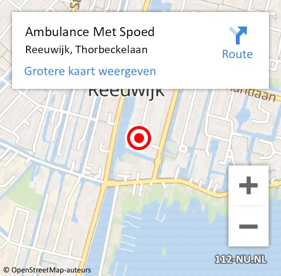 Locatie op kaart van de 112 melding: Ambulance Met Spoed Naar Reeuwijk, Thorbeckelaan op 3 augustus 2015 07:57