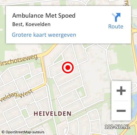 Locatie op kaart van de 112 melding: Ambulance Met Spoed Naar Best, Koevelden op 3 augustus 2015 09:00