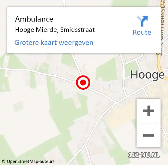 Locatie op kaart van de 112 melding: Ambulance Hooge Mierde, Smidsstraat op 3 augustus 2015 09:01
