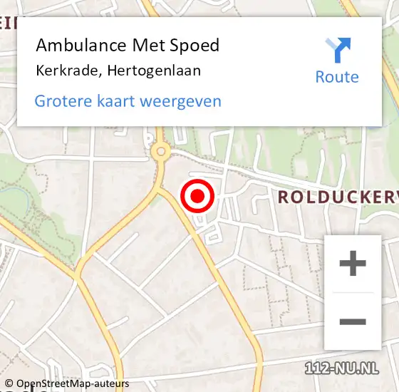 Locatie op kaart van de 112 melding: Ambulance Met Spoed Naar Kerkrade, Hertogenlaan op 3 augustus 2015 09:35