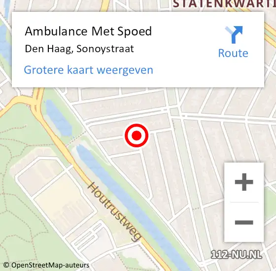 Locatie op kaart van de 112 melding: Ambulance Met Spoed Naar Den Haag, Sonoystraat op 3 augustus 2015 10:06