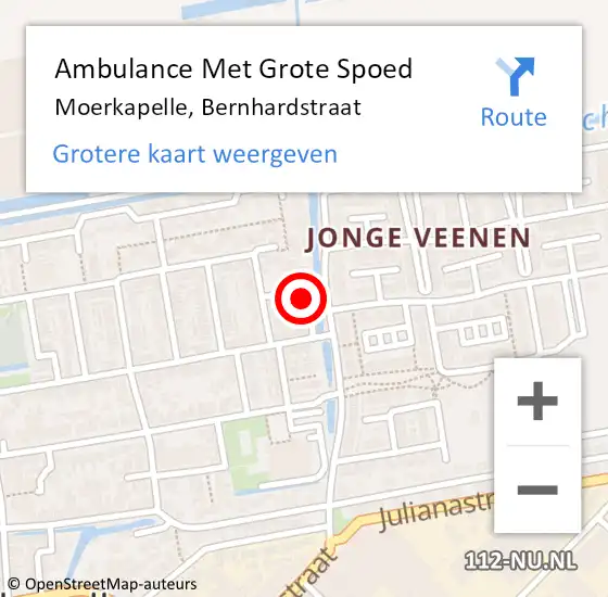 Locatie op kaart van de 112 melding: Ambulance Met Grote Spoed Naar Moerkapelle, Bernhardstraat op 3 augustus 2015 10:45