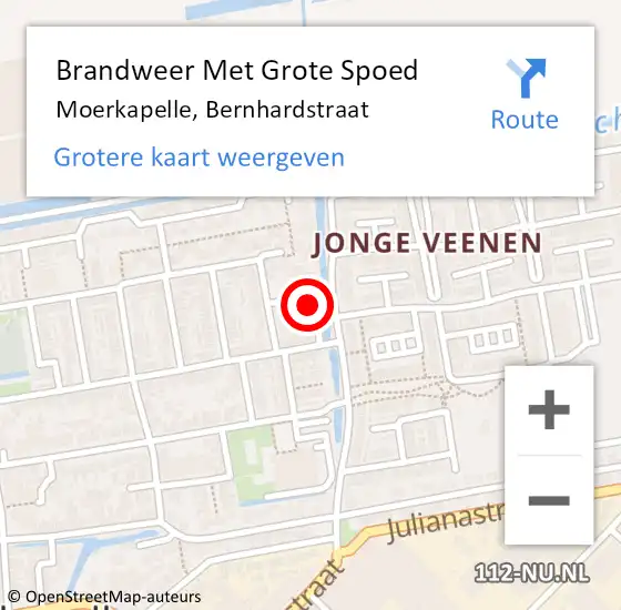 Locatie op kaart van de 112 melding: Brandweer Met Grote Spoed Naar Moerkapelle, Bernhardstraat op 3 augustus 2015 11:00