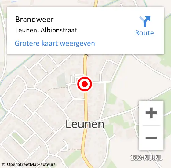 Locatie op kaart van de 112 melding: Brandweer Leunen, Albionstraat op 3 augustus 2015 11:01