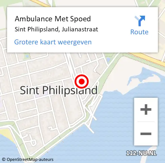 Locatie op kaart van de 112 melding: Ambulance Met Spoed Naar Sint Philipsland, Julianastraat op 3 augustus 2015 11:56