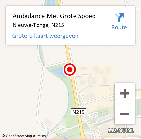 Locatie op kaart van de 112 melding: Ambulance Met Grote Spoed Naar Nieuwe-Tonge, N215 op 3 augustus 2015 12:26