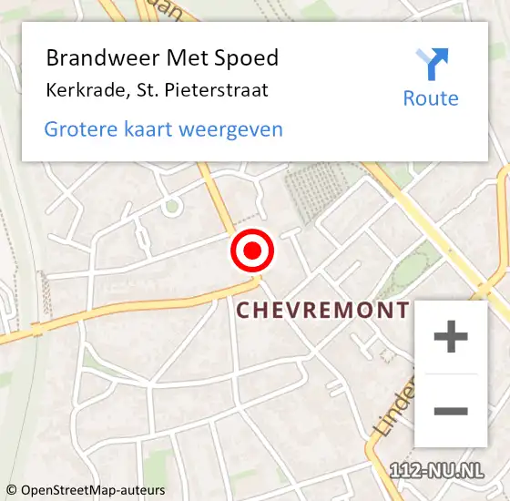 Locatie op kaart van de 112 melding: Brandweer Met Spoed Naar Kerkrade, St. Pieterstraat op 3 augustus 2015 13:17