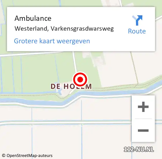 Locatie op kaart van de 112 melding: Ambulance Westerland, Varkensgrasdwarsweg op 3 augustus 2015 13:33