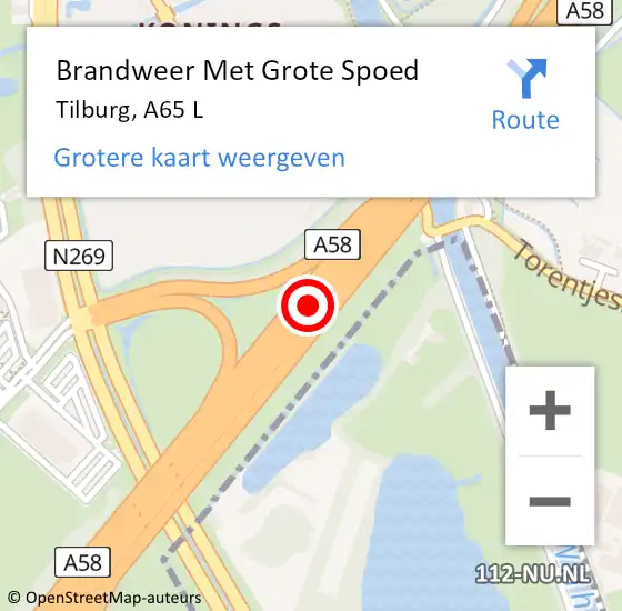 Locatie op kaart van de 112 melding: Brandweer Met Grote Spoed Naar Tilburg, A65 L op 3 augustus 2015 14:00