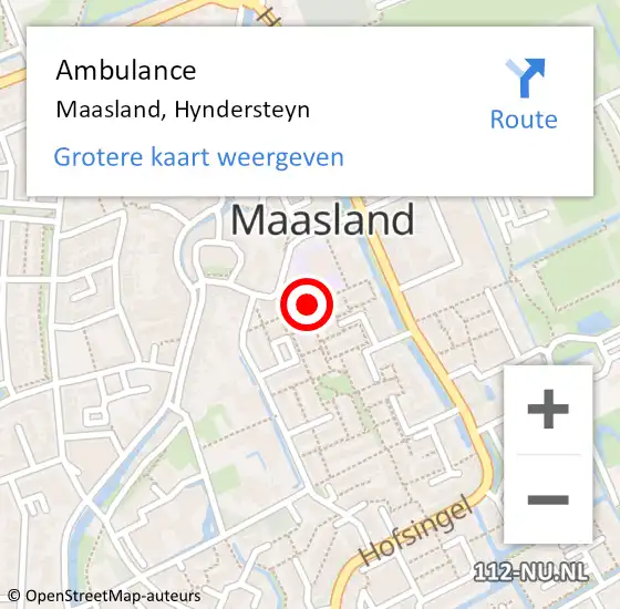 Locatie op kaart van de 112 melding: Ambulance Maasland, Hyndersteyn op 3 augustus 2015 14:28