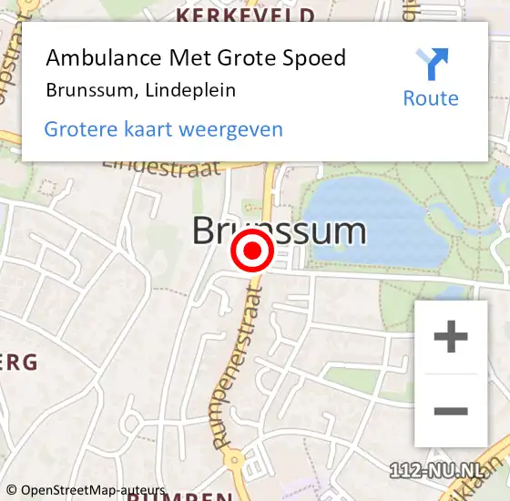 Locatie op kaart van de 112 melding: Ambulance Met Grote Spoed Naar Brunssum, Lindeplein op 3 augustus 2015 15:46