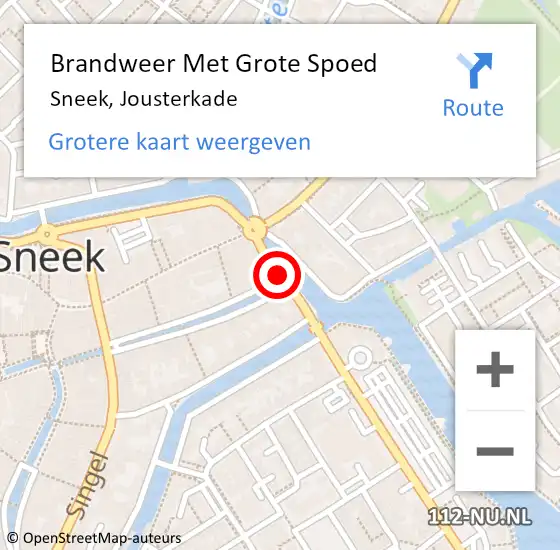 Locatie op kaart van de 112 melding: Brandweer Met Grote Spoed Naar Sneek, Jousterkade op 3 augustus 2015 16:01