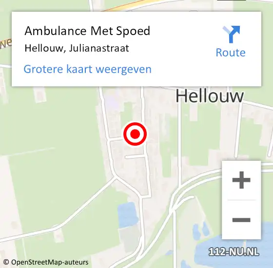 Locatie op kaart van de 112 melding: Ambulance Met Spoed Naar Hellouw, Julianastraat op 3 augustus 2015 16:27