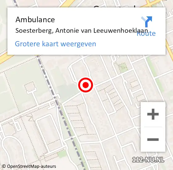 Locatie op kaart van de 112 melding: Ambulance Soesterberg, Antonie van Leeuwenhoeklaan op 3 augustus 2015 17:15