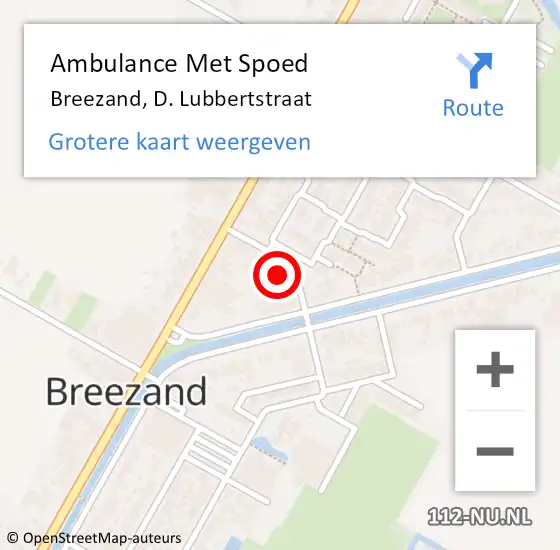 Locatie op kaart van de 112 melding: Ambulance Met Spoed Naar Breezand, D. Lubbertstraat op 3 augustus 2015 18:32