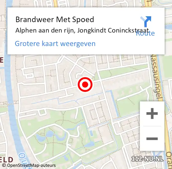 Locatie op kaart van de 112 melding: Brandweer Met Spoed Naar Alphen aan den rijn, Jongkindt Coninckstraat op 3 augustus 2015 18:54