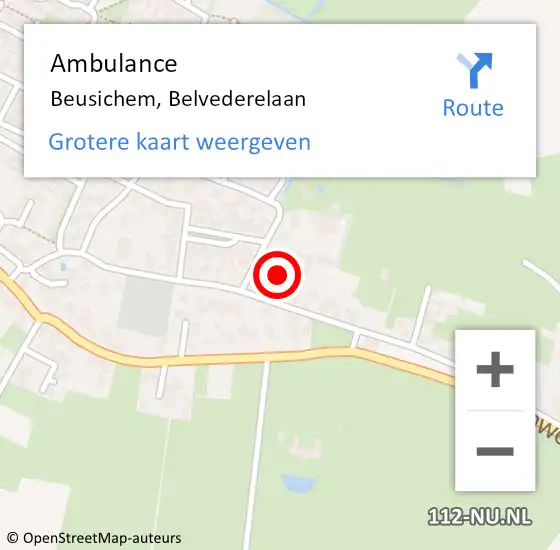 Locatie op kaart van de 112 melding: Ambulance Beusichem, Belvederelaan op 3 augustus 2015 20:23