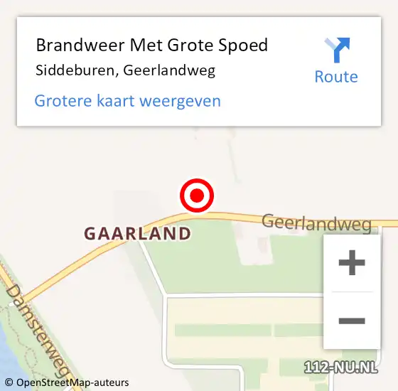 Locatie op kaart van de 112 melding: Brandweer Met Grote Spoed Naar Siddeburen, Geerlandweg op 3 augustus 2015 20:38