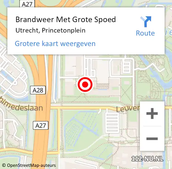 Locatie op kaart van de 112 melding: Brandweer Met Grote Spoed Naar Utrecht, Princetonplein op 3 augustus 2015 21:43