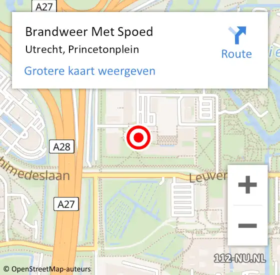 Locatie op kaart van de 112 melding: Brandweer Met Spoed Naar Utrecht, Princetonplein op 3 augustus 2015 22:36