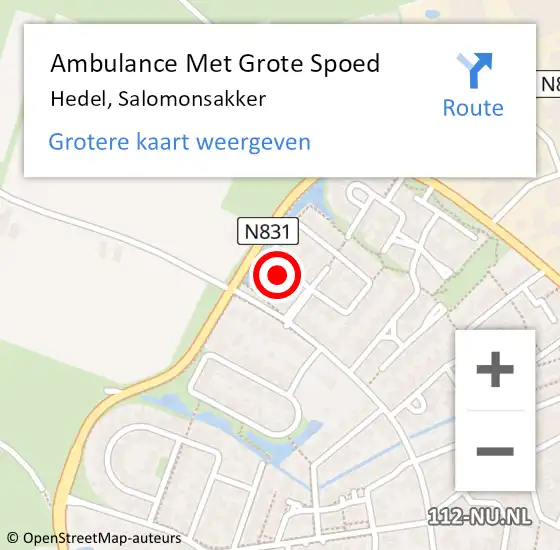 Locatie op kaart van de 112 melding: Ambulance Met Grote Spoed Naar Hedel, Salomonsakker op 4 augustus 2015 03:47