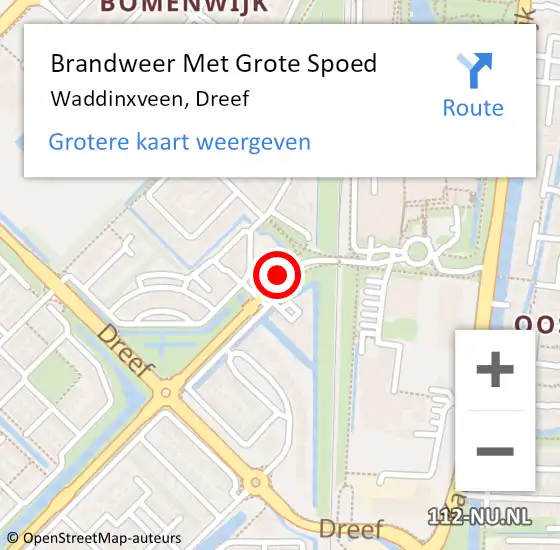 Locatie op kaart van de 112 melding: Brandweer Met Grote Spoed Naar Waddinxveen, Dreef op 4 augustus 2015 04:42