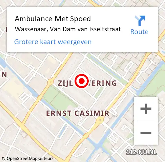 Locatie op kaart van de 112 melding: Ambulance Met Spoed Naar Wassenaar, Van Dam van Isseltstraat op 4 augustus 2015 07:20