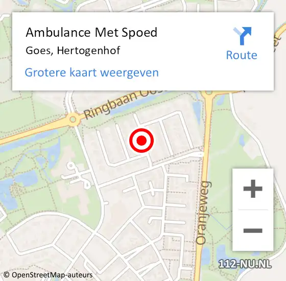 Locatie op kaart van de 112 melding: Ambulance Met Spoed Naar Goes, Hertogenhof op 4 augustus 2015 07:23