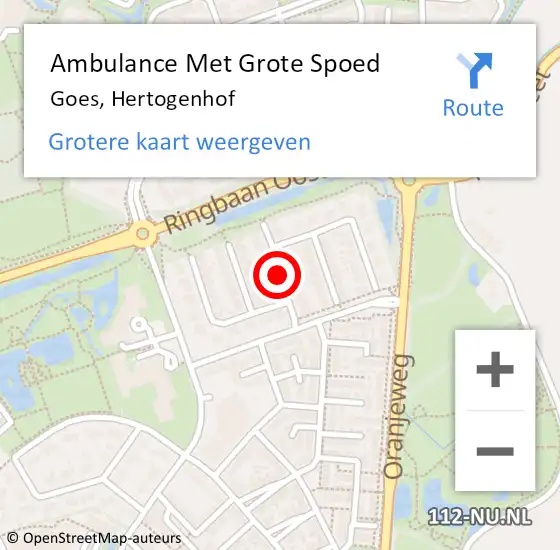 Locatie op kaart van de 112 melding: Ambulance Met Grote Spoed Naar Goes, Hertogenhof op 4 augustus 2015 07:23