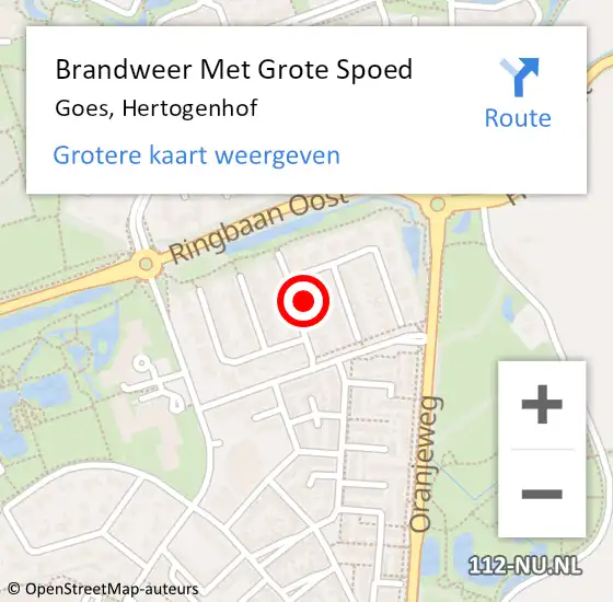 Locatie op kaart van de 112 melding: Brandweer Met Grote Spoed Naar Goes, Hertogenhof op 4 augustus 2015 07:38