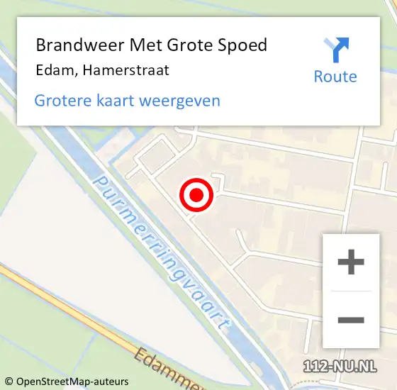 Locatie op kaart van de 112 melding: Brandweer Met Grote Spoed Naar Edam, Hamerstraat op 4 augustus 2015 07:42