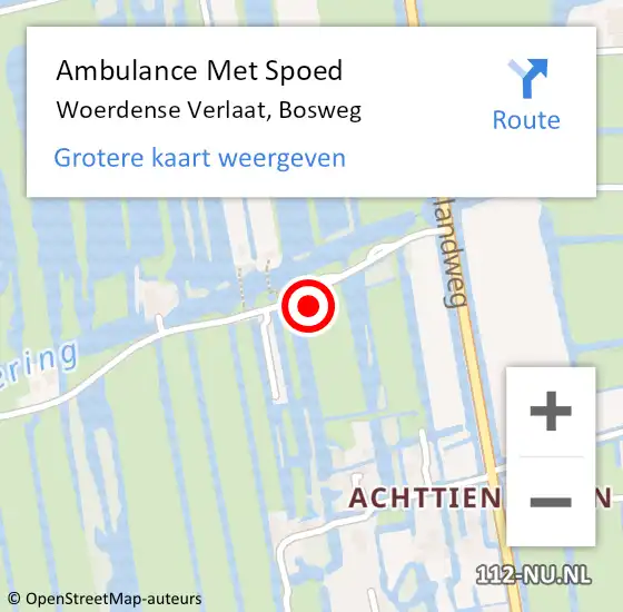 Locatie op kaart van de 112 melding: Ambulance Met Spoed Naar Woerdense Verlaat, Bosweg op 4 augustus 2015 09:05