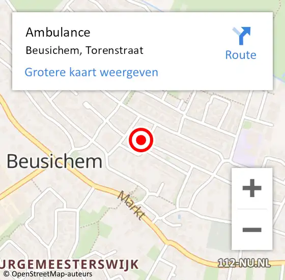 Locatie op kaart van de 112 melding: Ambulance Beusichem, Torenstraat op 4 augustus 2015 10:35