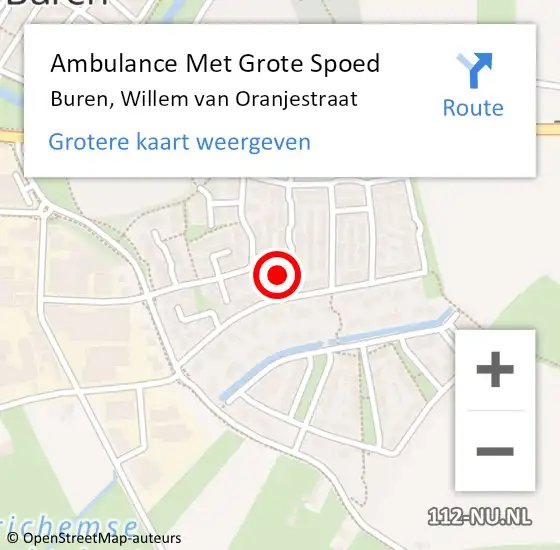 Locatie op kaart van de 112 melding: Ambulance Met Grote Spoed Naar Buren, Willem van Oranjestraat op 4 augustus 2015 12:03