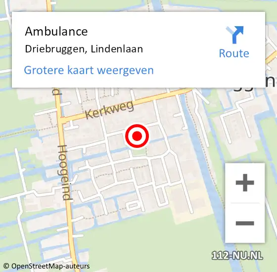 Locatie op kaart van de 112 melding: Ambulance Driebruggen, Lindenlaan op 4 augustus 2015 13:12