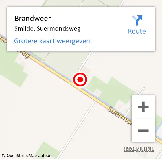 Locatie op kaart van de 112 melding: Brandweer Smilde, Suermondsweg op 4 augustus 2015 13:27