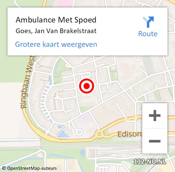 Locatie op kaart van de 112 melding: Ambulance Met Spoed Naar Goes, Jan Van Brakelstraat op 4 augustus 2015 13:41