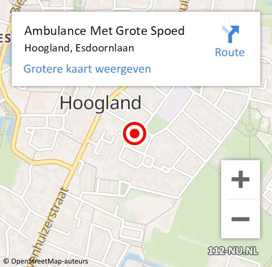 Locatie op kaart van de 112 melding: Ambulance Met Grote Spoed Naar Hoogland, Esdoornlaan op 4 augustus 2015 14:39